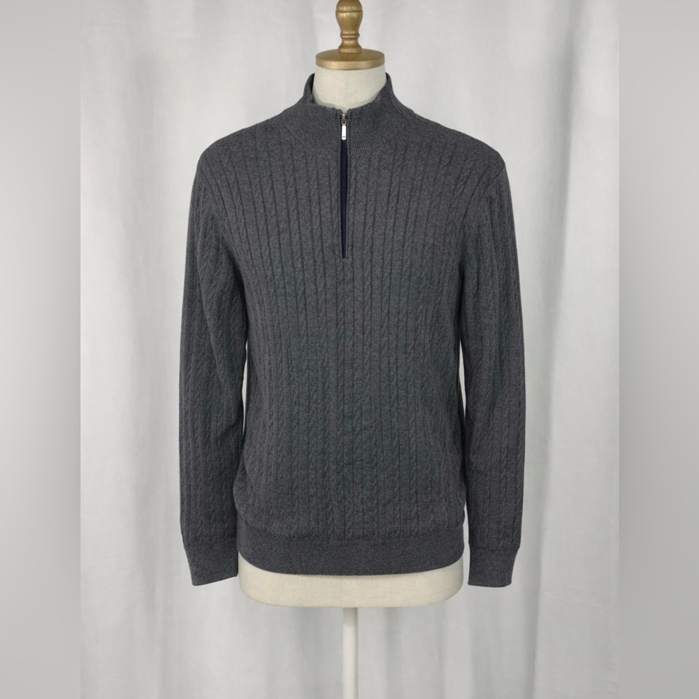 Williams & Kent Cable Knit Quarter Zip Sweater XXL Gray Cotton Blend Pullover